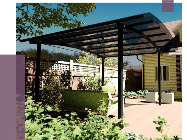 Навесы для террасы в Краснокаменске от 13032 руб. под ключ | ПРОЛЁТ-Ксн