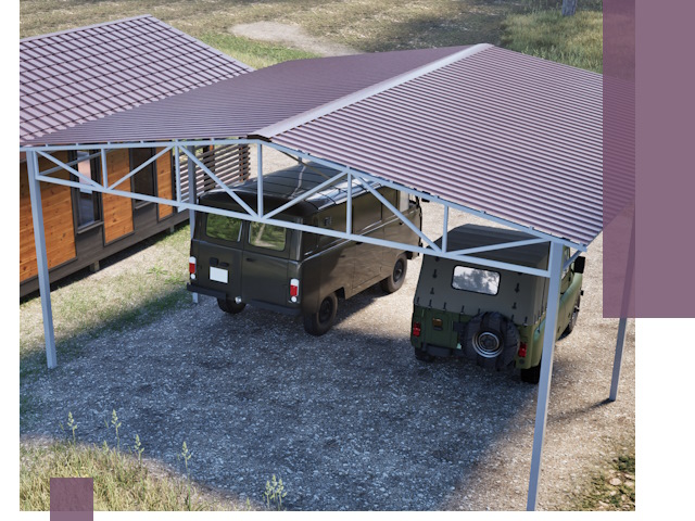 Двускатные навесы под ключ в Краснокаменске — изготовление и монтаж